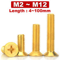 M2.5 M3 4 5 6 8 10 12ทองเหลือง Phillips Countersunk เครื่องสกรู Cross หัวแบนเมตริกเกลียวสกรู Recess Bolt Din7985 Gb818