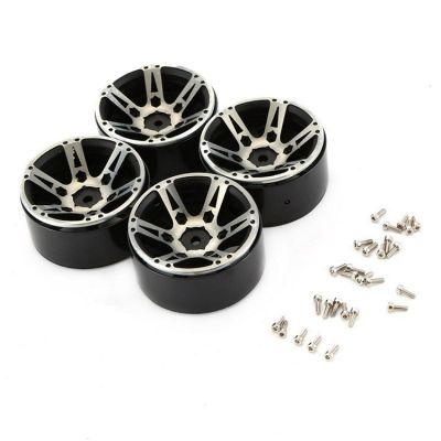 4 Pcs for TRX4 Axial SCX10 90046 D90 Simulates Climbing Car Replacement Accessories 1.9-Inch Weighted Metal Tire Lock Wheel Hub ,Black