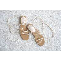 Lacy Sandals - Cream รองเท้าส้นเเบน รองเท้าเชือก รองเท้าผูกขา