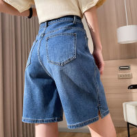 Spot parcel post Blue Denim Shorts Womens Five-Point Summer 2023 Thin High Waist Straight Loose Slimming plus Size Wide Legs Middle Pants