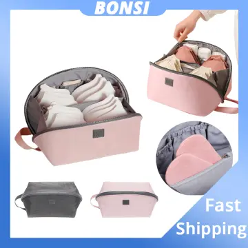 1pc Pink Bra Storage Bag For Travel, Multifunctional Lingerie Packing Cube,  Portable, With Dividers For Socks & Underwear