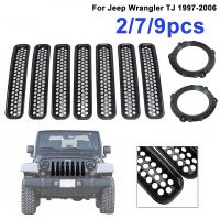 2/7/9pcs ABS Black Car Front Middle Net Grille Trim Ring Proecter Frame for Jeep Wrangler TJ 1997-2006