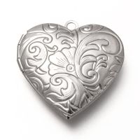 2-5pc  316 Stainless Steel Locket Pendants Photo Frame Charms for Necklaces Heart with Floral Pattern Stainless Steel Color 29x28.5x6.5mm Hole: 2mm Inner Diameter: 17x21mm