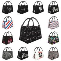 Vintage Scissors Haircut Trendy Stripes Thermal Insulated Lunch Bag Hairdresser Barber Lunch Container for Storage Meal Food Box