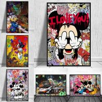 Luxury Mickey Mouse และ Donald Duck Graffiti Wall Art โปสเตอร์ภาพวาดบนผ้าใบพิมพ์ภาพตกแต่ง