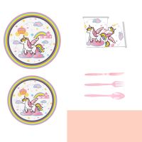 [Afei Toy Base]61ชิ้น/เซ็ต Gorgeous Unicorn Themed Disposable Cutlery Birthday Decoration Tray Shower Baby Cup Fork Tablecloth Party Supplies