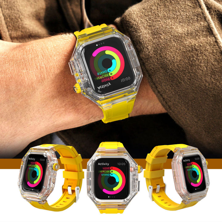 ชุดดัดแปลง44มม-45มม-41มม-40มม-สำหรับนาฬิกา-apple-8-7สายเคสฝาใสหรูหราสายยางซิลิโคนสำหรับ-i-watch-apple-watch-series-8-7-se-6-5-4-ไม่รวมนาฬิกา