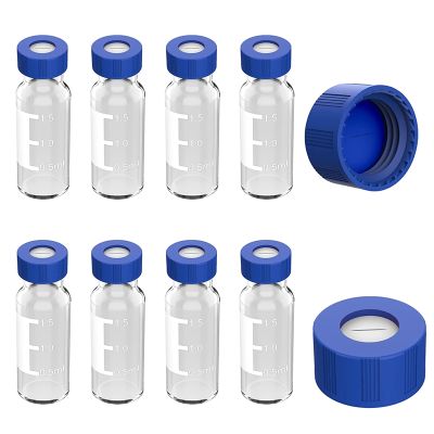 2ML Autosampler Vials Pack Of 100 - HPLC Vials 9-425 Vials with Blue Screw Caps