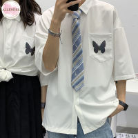 Mens Shirt Summer Large Size Loose Short-sleeve Uniform Shirts with Tie