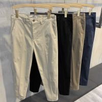 CODkuo0186 Pants Men Cotton Cropped Trousers Trendy Plain Casual Suit Pants Korean Style Slim Formal Pant Formal Long Pants Man