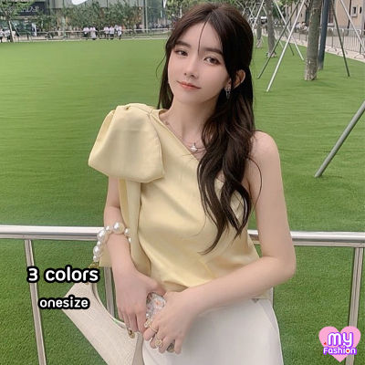 🎴MYF มาใหม่🎴เสื้อไหล่เฉียง ผ้าผูกโบว์ใหญ่ 3 สี (โบว์ถอดได้)