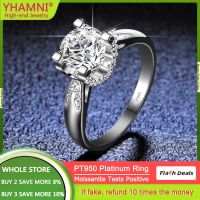 แหวน PT950 YHAMNI GRA 1CT แหวนมอยส์ซอไนต์สำหรับเครื่องประดับสายงานหมั้นงานแต่งผู้หญิง