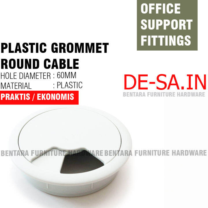 60 Mm Round Cable Putih Plastik Lubang Kabel Meja Kerja Komputer Office