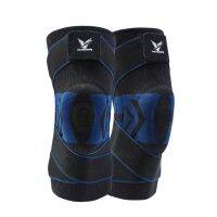 1PC Men Compression Crossfit Rodilleras Elastic Sport Knee Brace with Long Straps Black Blue Kneepad with Silicone Gel