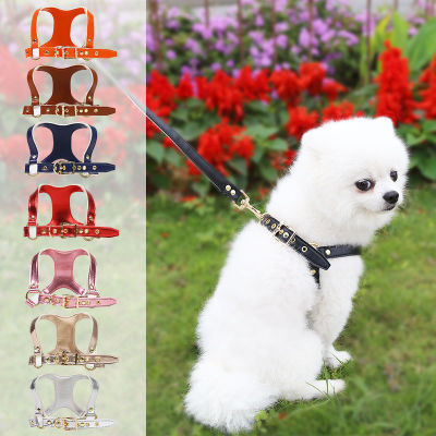Dog Harness And Vest Collar, PU Durable Chest Harness For Summer Outing,Suitable For Small Medium Dogs,Pomeranian Leash Set