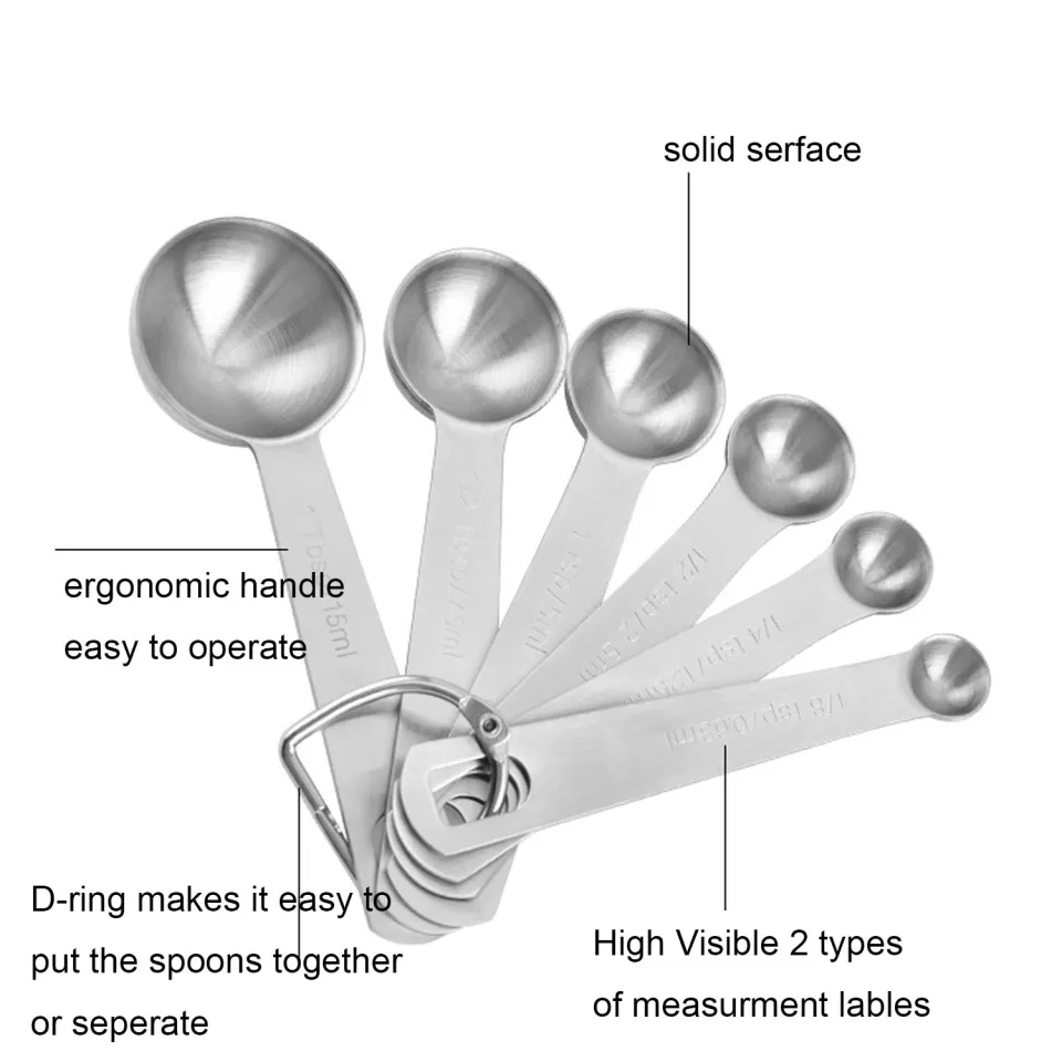 Measuring Spoons, Premium Heavy Duty 18/8 Stainless Steel Measuring Spoons  Cups Set, Small Tablespoon With Metric And Us Measurements , Set Of 6 For G