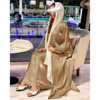 Kaftan โมร็อกโก abaya ใหม่เสื้อสเวตเตอร์ถักเงามุสลิมชุดลูกปัดซาตินยาว abaya รอมฎอนชุด abayas ชุดเสื้อผ้าอิสลามสองชิ้น