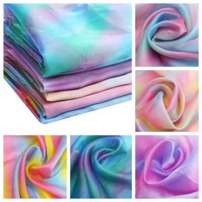 Tulle Fabric By The Yard Gauze Fabric For Sewing Rainbow Color Pad Dyeing Cloth Sheets Dress Making Home Textile 90x150cm 1pc