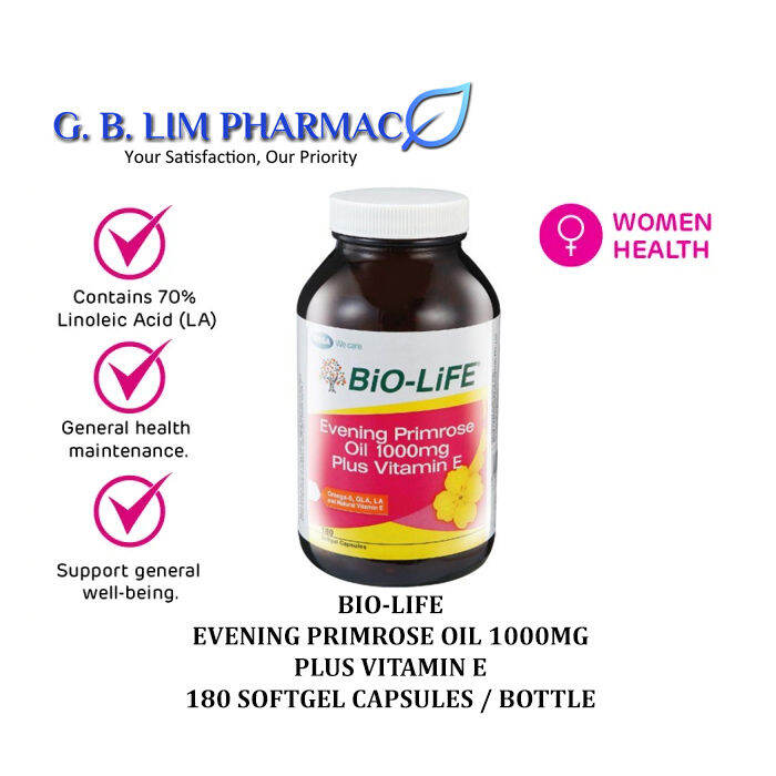 BIOLIFE EVENING PRIMROSE OIL PLUS VITAMIN E 180 CAPSULES ONE BOTTLE