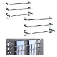 แถบผ้าสแตนเลสปรับระดับได้3ชั้นยืดหยุ่นได้ห้องอาบน้ำ Rack Wall Mount Hand ผ้าขนหนูไม้แขวนเสื้อ Holder