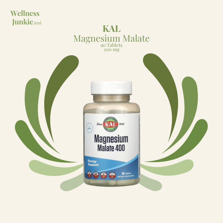 KAL Magnesium Malate 400 Chelated with Malic Acid 90 Tablets Supplement ...