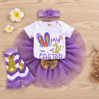 0-12M My 1st Easter Printed Short Sleeve Bodysuit+Tulle Skirts+Leg Warmer+Headband 4pcs Set For Infant Newborn Baby Girl Clothes  by Hs2023