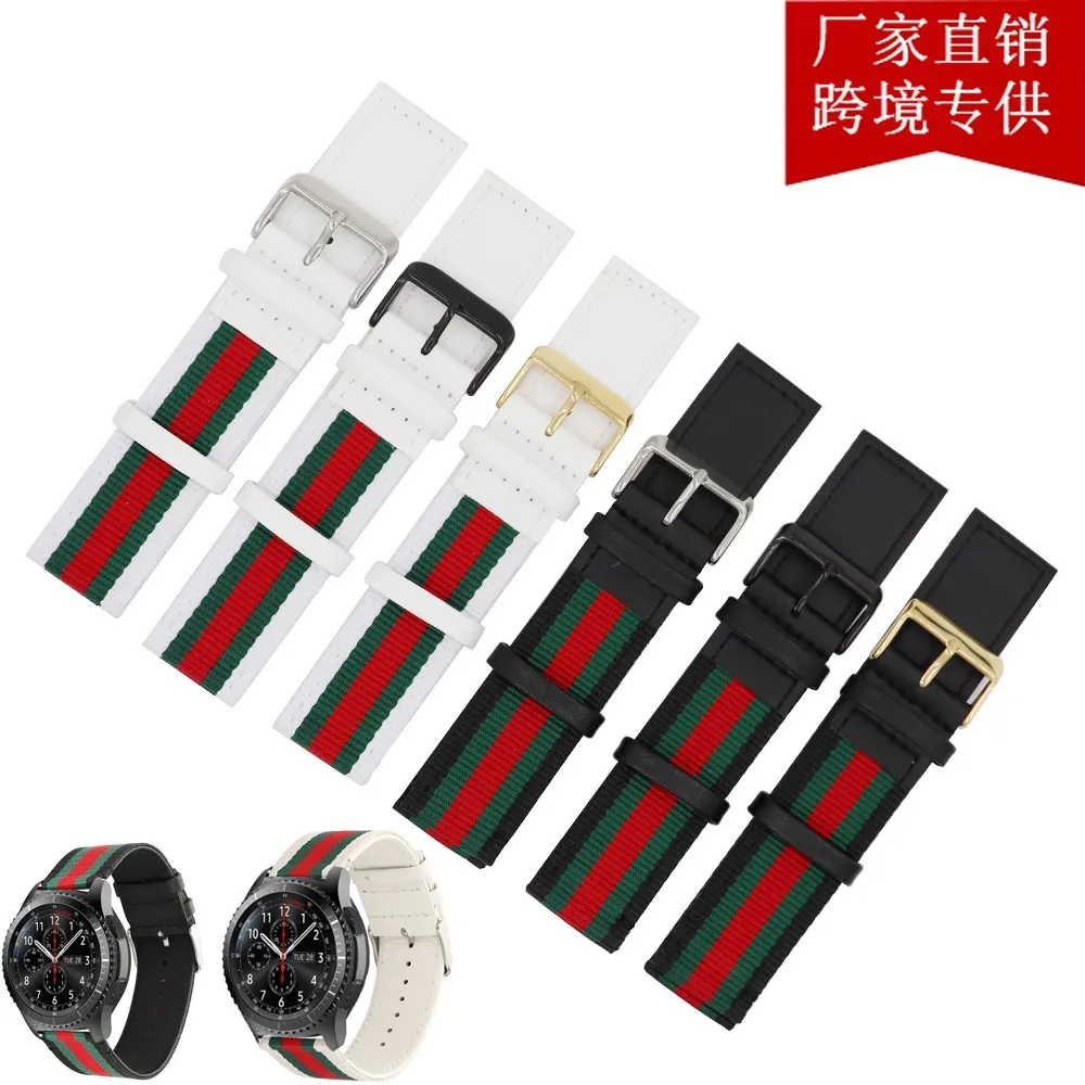 ⌚❉✗♘ Suitable for Samsung gear s3 Huami GT Gucci Nylon Stripe Intercolor  Genuine Leather Casual Fashion Watch Band 22mm | Lazada