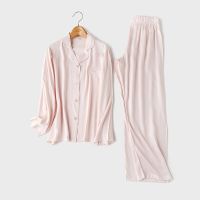 【JH】High Quality Couples Sleepwear Casual Solid Color Long Sleeve Long Trousers Pajama Set Couple Cotton Viscose Sleepwear Set