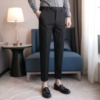 HOT14★ Spring Summer Straight Pants Men Cal Solid Business Suit Pant Male Ankle Length Pants Man