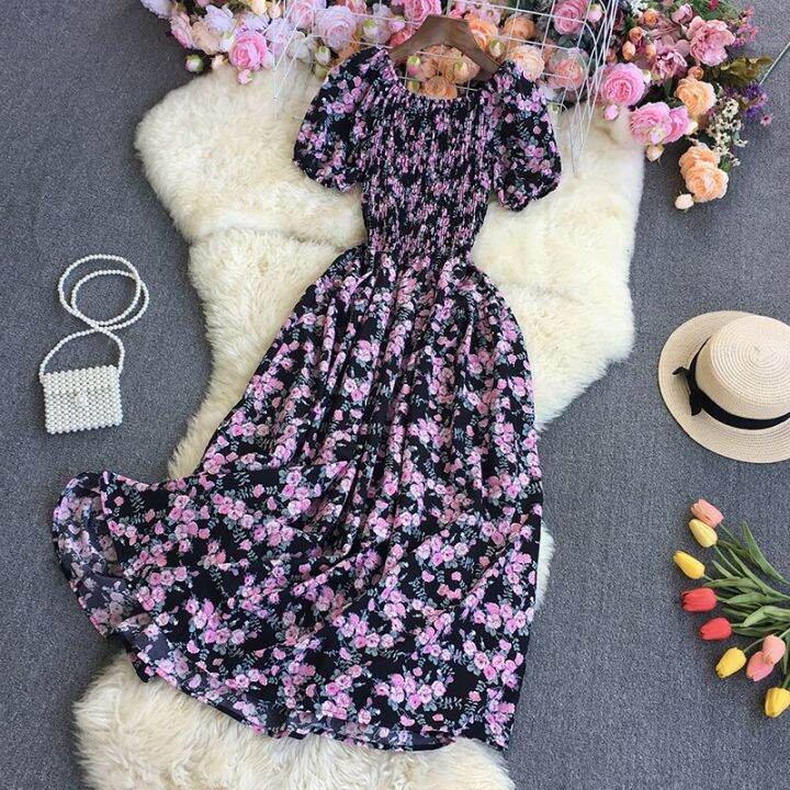 yuoomuoo-women-dress-fashion-summer-sweet-floral-print-long-dress-chic-ruched-elastic-chest-sundress-korean-party-beach-vestidos