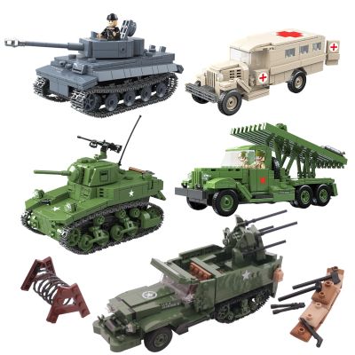 M16 MGMC US Army Half track Katyusha WW2 Military Tank Panzer Weapon Soldier Figure Model Building Block Brick kid Children Toys