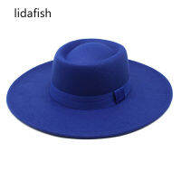 lidafish French Style Womens Felt Hats 9.5CM Wide Brim Round Flat Fedoras Hat Wedding Decorate Party Church Jazz Cap