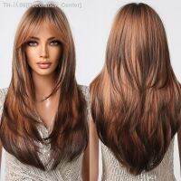 Brown to Light Ash Brown Blonde Wigs with Bangs Layered Synthetic Wigs for Women Long Natural Hair Cospay Party [ Hot sell ] Decoration Center