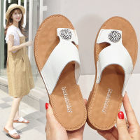 Spot New Pinch Slippers Female Xia Pingdi Fashion Rhinestone Wears Soft Bottom Non -Slip Pregnant Women Flat And Leather