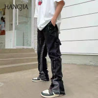 【CW】Vintage Streetwear Flared Jeans Pants Hip Hop Splashing Ink Wide Leg Jean Overalls for Men Fashionable R Patchwork Jeans