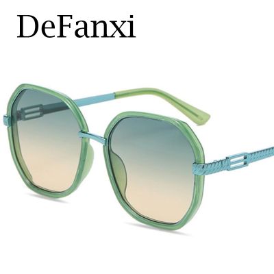 【lz】✘  Óculos de sol redondos para homens e mulheres óculos de sol gradiente grande elegante verde marca de luxo irregular fashion