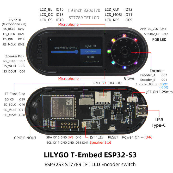 lilygo-t-embed-esp32-s3แผงควบคุมที่กำหนดเอง-macro-knob-embeddable-development-board-1-9นิ้วจอแสดงผล-lcd-หน้าจอ16mb-flash