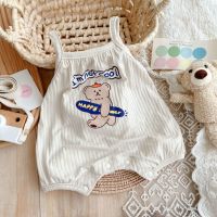 Pure cotton baby clothes men and women ultra thin section cond纯棉婴儿服男女宝宝装薄款吊带背心包屁超萌连体哈衣Dd824z