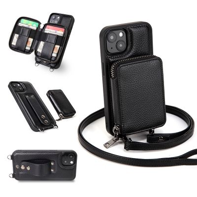 （shine electron）เคสโทรศัพท์มือถือคาดลำตัวแบบกระเป๋าสตางค์ที่ถอดออกได้สำหรับ iPhone 14 12 Pro Max 13 Mini กระเป๋ากระเป๋าเก็บบัตรปกหนังสายเชือกคล้องข้อมือ