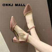 KKJ MALL Ladies High-heeled Sandals Autumn New Ladies Pointed Suede One-word Buckle Belt Thick Heel All-match Womens Shoes