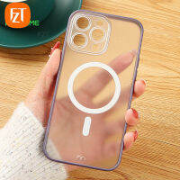 FZT เคสโทรศัพท์โปร่งใสด้านหรูหราสำหรับ iPhone 15 14 13 12 11 Pro Max 14 Plus ชาร์จไร้สายเคสหลัง PC แบบแข็งกันกระแทกแบบใสสีลูกอมรวมทุกอย่างสำหรับ iPhone 14 13 12 11