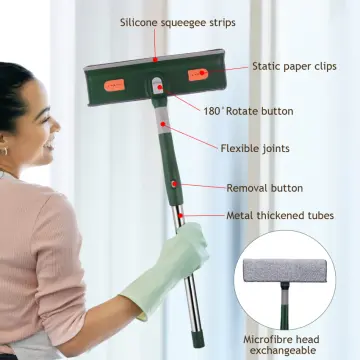 Window Squeegee, 2 in 1 Rotatable Window Cleaning Tool Kit with 48  Extendable Handle, Window Cleaner Squeegee with 180° Rotating Head, Window  Scraper