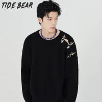 TIDE BEAR เสื้อสเวตเตอร์สแนปออนโลหะของผู้ชายแขนยาวถักแบบดีไซน์ใหม่เทรนด์พรีเมียม