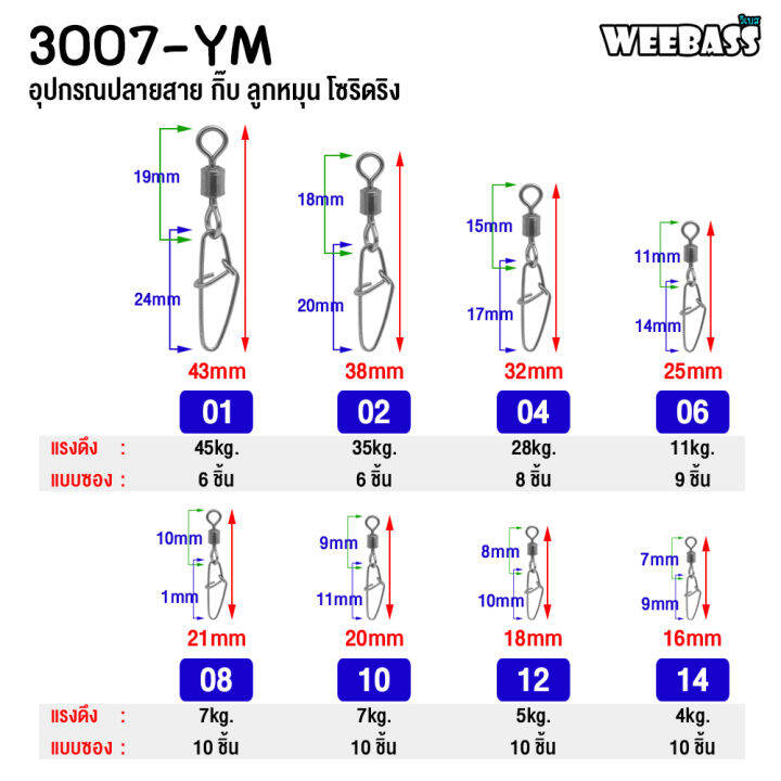 อุปกรณ์ตกปลา-weebass-ลูกหมุน-รุ่น-pk-3007-ym-กิ๊บตกปลา-กิ๊บลูกหมุน-อุปกรณ์ปลายสาย-แบบซอง