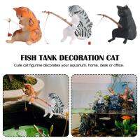 Fishing Cat Ornaments Aquarium Decoration Fish Landscaping Cartoon Figurine Statue Home Cat Decorations X0H7