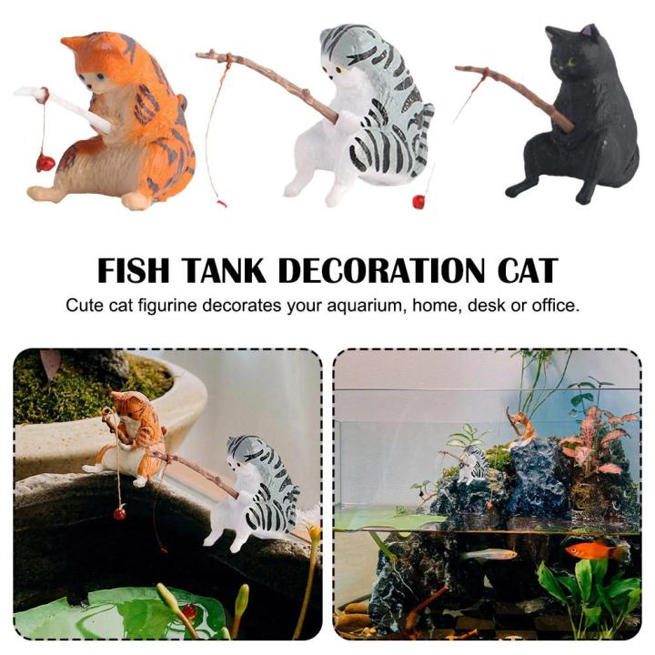 Fishing Cat Ornaments Aquarium Decoration Fish Landscaping Cartoon Figurine  Statue Home Cat Decorations X0H7