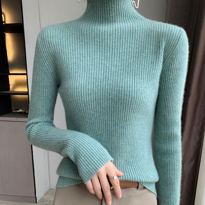 2023 Autumn and Winter New Womens High Elastic Pullover Half High Neck Short Slim-fit Knitted Sweater Womens Pullover Base Shirt 2023