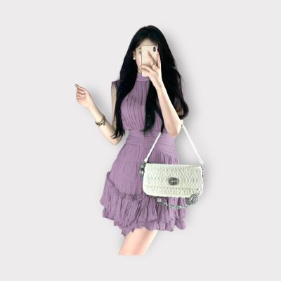 P018-032 PIMNADACLOSET - Womens 2023 Sleeveless Chiffon Teired Mini Dress
