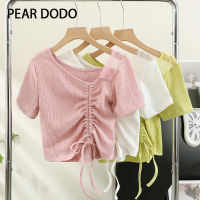 PEAR DODO เสื้อยืดแขนสั้นมีสายรูดเกาหลีสำหรับผู้หญิง