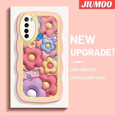 เคส JIUMOO สำหรับ Xiaomi Redmi Note 8 2021 Note 8T เคสดีไซน์ใหม่ดอกไม้ลูกอม3มิติลายการ์ตูนขอบครีมคลื่นแฟชั่นเคสโทรศัพท์แบบใสง่ายเคสโปร่งใสนิ่มป้องกันกล้องปลอกซิลิโคนกันกระแทก